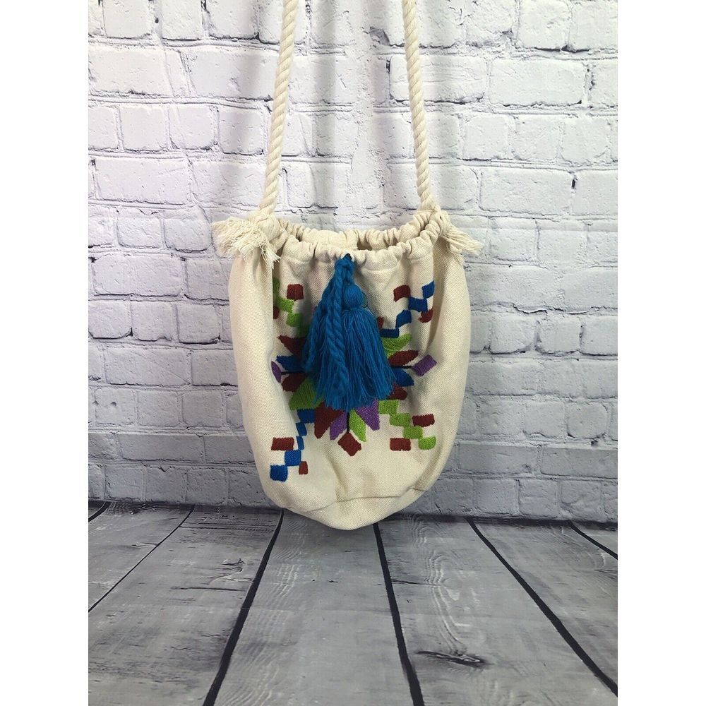 handmade embroidered jute sachel cross body shoulder bag floral‎ - Picture 2 of 7